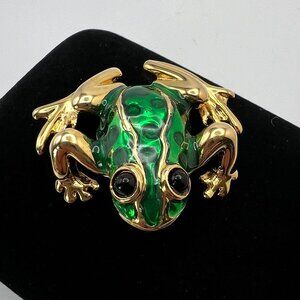 Vintage Green Enamel Frog Brooch